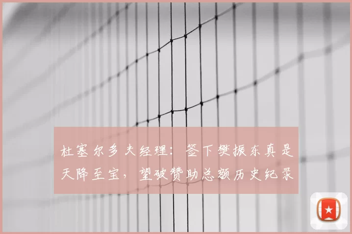 杜塞尔多夫经理:签下樊振东真是天降至宝,望破赞助总额历史纪录